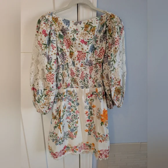 Farm Rio Delicate Forest Scarves Billowy-Sleeve Embroidered Mini - Picture 3 of 5